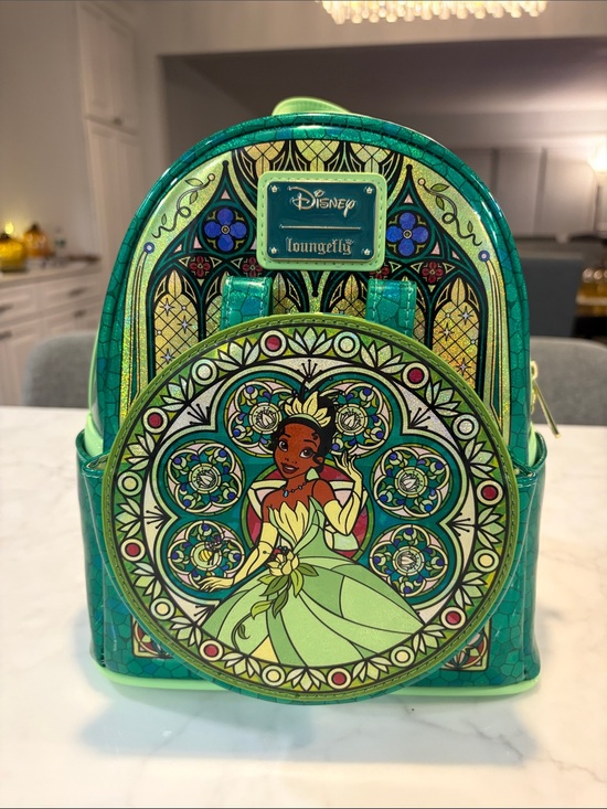 Loungefly Handbags - Loungefly Green Stained-Glass Princess Tiana Mini Backpack